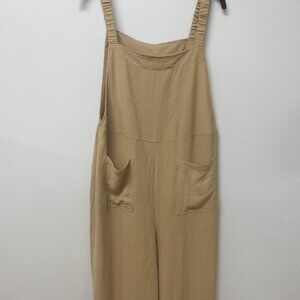 Dokotoo Women's Beige Sleeveless Polyester Jumpsuit with Pockets Size XL